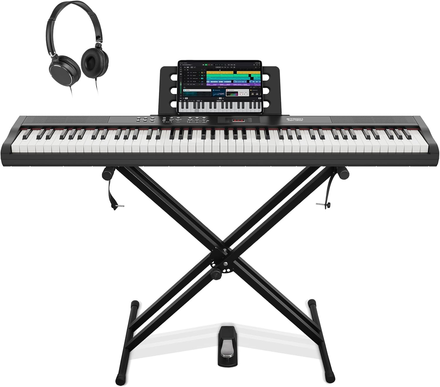 STRICH 88 Key Digital Piano Full Size Electric Keyboard with Stand, Semi-Weighted Sensitive Keys, Portable Electric Piano Set for Beginner, Bundle with Sustain Pedal, Headphones, Music Rest, SEP-150S Piano + Stand + Sustain Pedal
