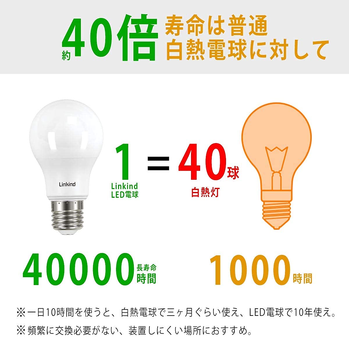Amazon | Linkind LED電球 A60 口金直径E26 40形相当 485lm 広配光