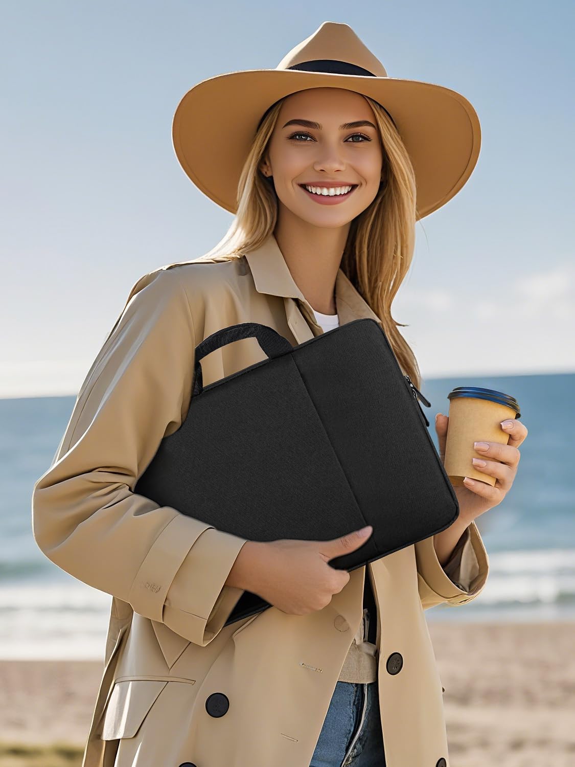 UPERFECT Laptop Sleeve 22-inch for Laptop/Portable Monitor/Notebook/Tablet with Large Capacity Side Pockets & Durable Handle-Waterproof/Shockproof-Padded Compartments-Zippered Accessory Storage - Image 6