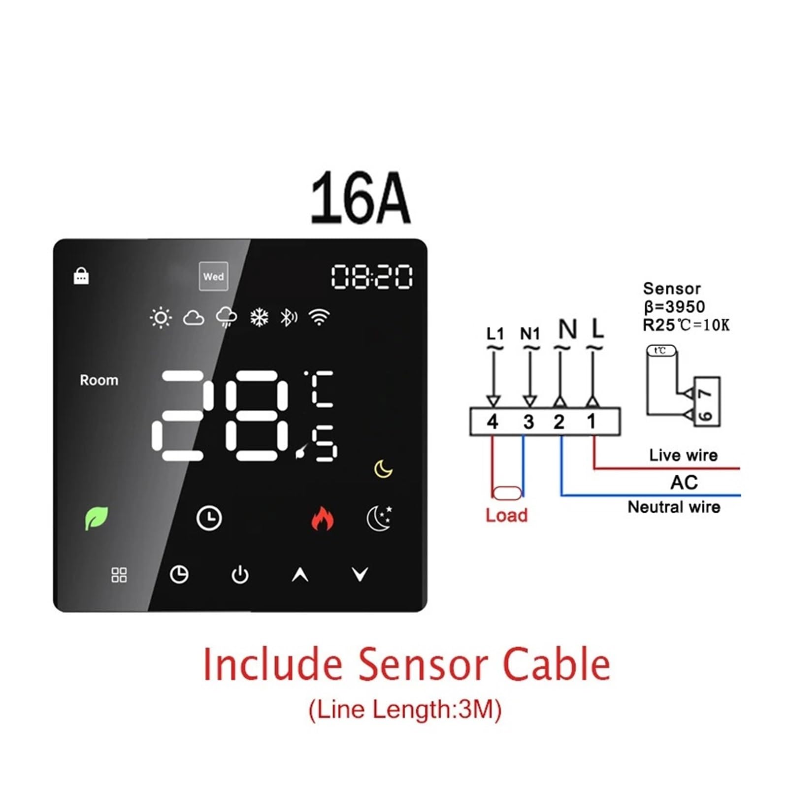 Inteligentny termostat, Inteligentny termostat Tuya Elektryczne ogrzewanie podłogowe TRV Temperatura bojlera gazowego z pilotem głosowym,dla domu(K6H-WIFI-16A)