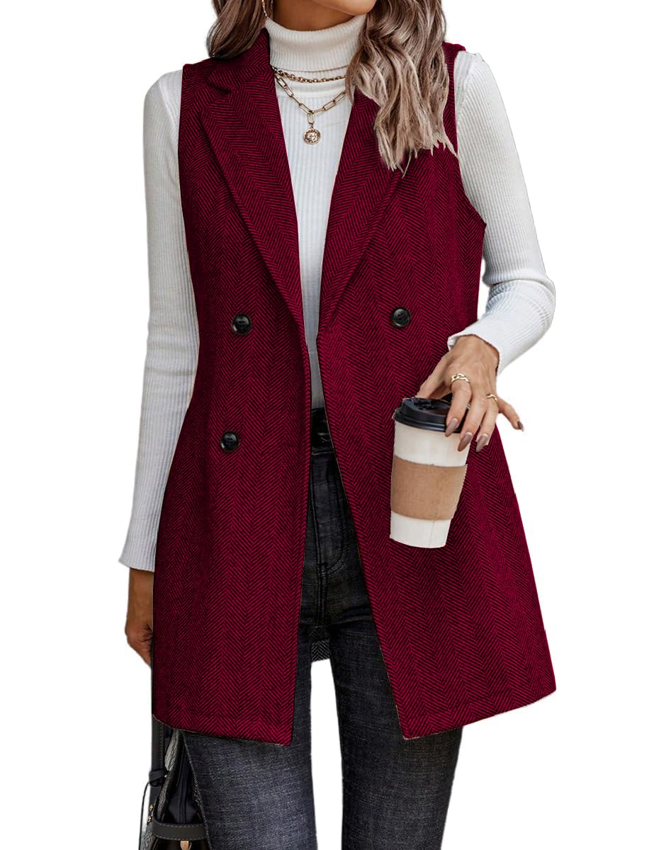 Long Vest for Women Sleeveless Tweed Blazer Fall Jackets Cardigan Outerwear-image-39