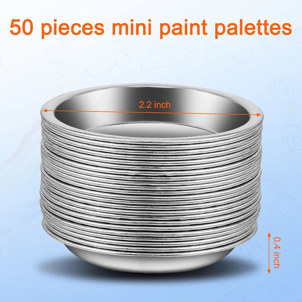 LucyPhy 50 PCS Stainless Steel Painting Color Palette, 2.1 in Painting Trays Make-Up Pallets Mini Metal Watercolor Palette Set for Artist Art and Crafts Supplies
