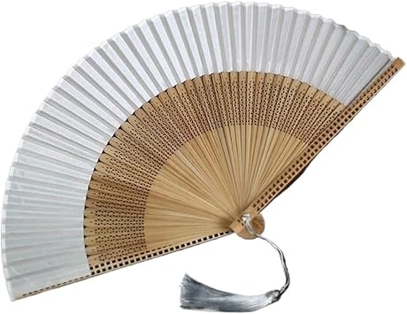Folding Fan Hand Held Folding Fans Chinese Fans Vintage Retro Style Handheld Fan with Tassel for Decoration Wedding Birthday Gifts Hand FansSilver Gray