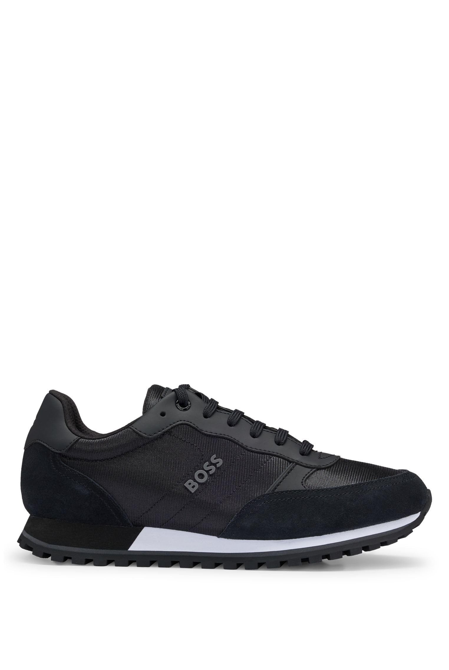 BOSS Mens Parkour-L Runn Mixed-Material Trainers with Branded Side Panel Size 6 Black