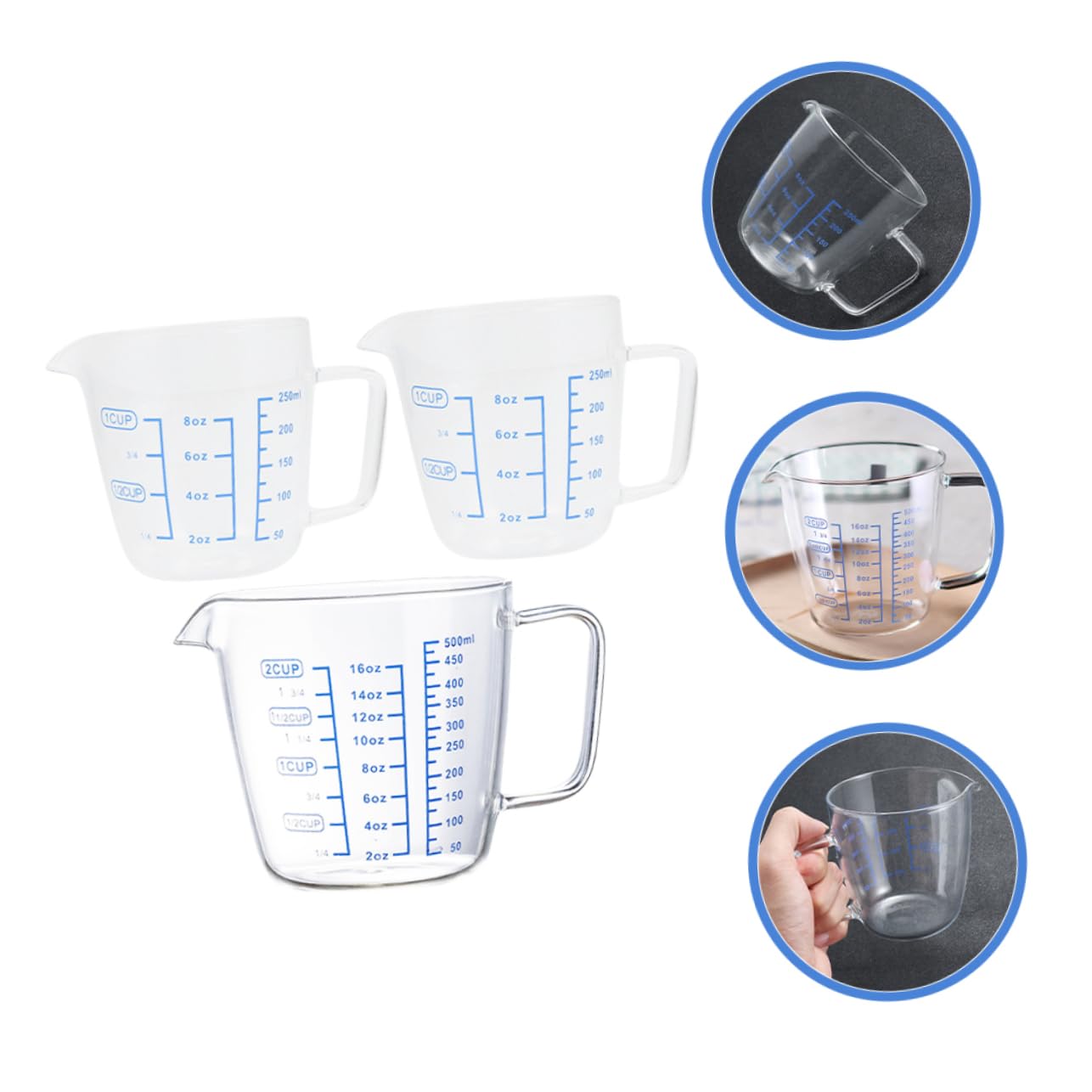 3 Pièces Tasses à Mesurer Verre Verre Borosilicaté avec Graduation pour Mesurer et Espresso et Pratique