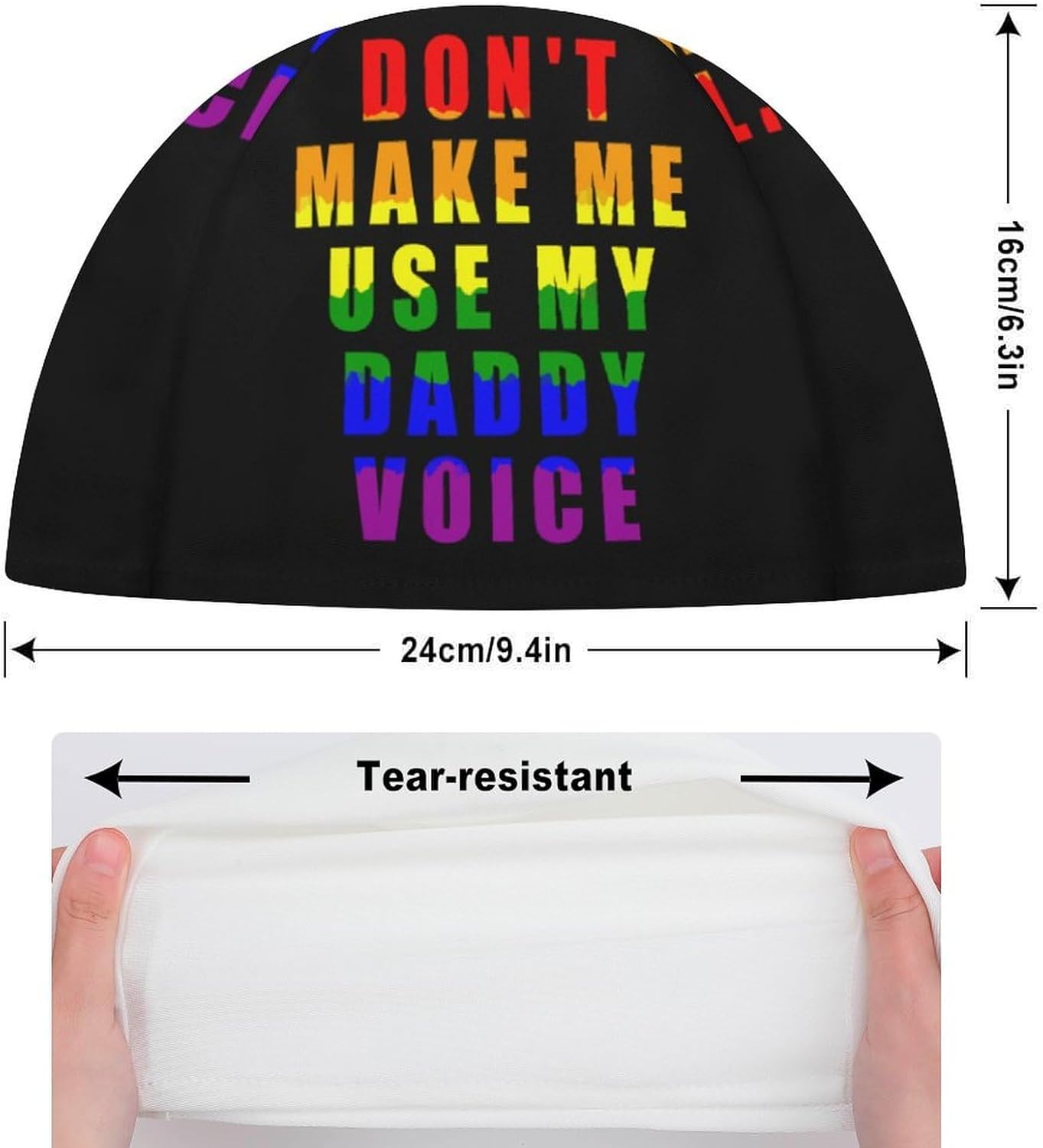 Daddy Voice Gay Proud LGBT Womens Swim Cap for Men Adult Swimming Hat Curly Short Medium Long Hair