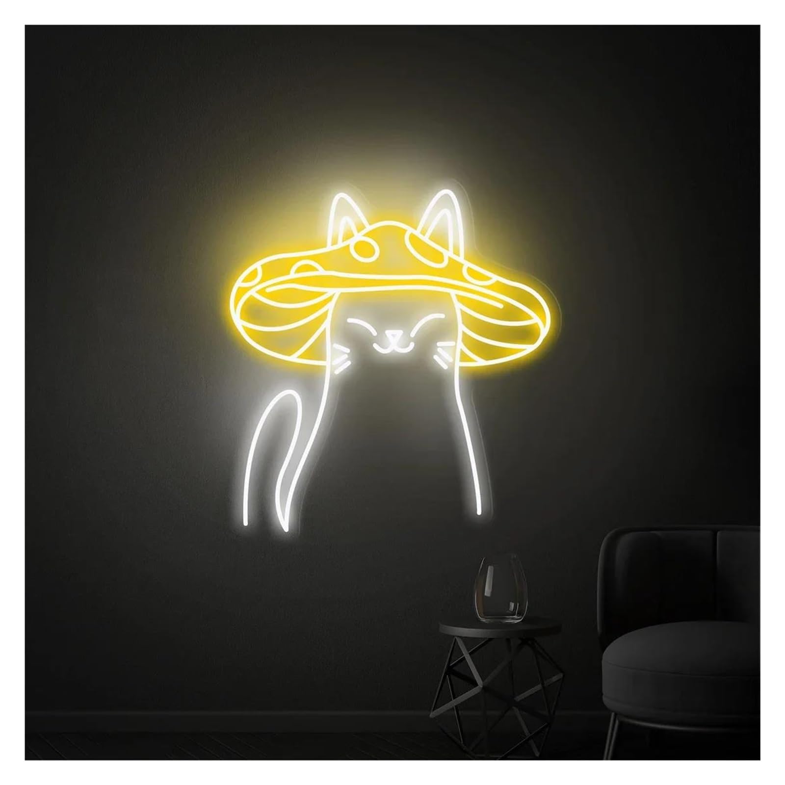 LEMST Signs Lamp Mushroom Neon Sign USB Powered Adjustable Brightness Mushroom Cat Neon Lights for Home Wall Decor 28cmx38cm(G)