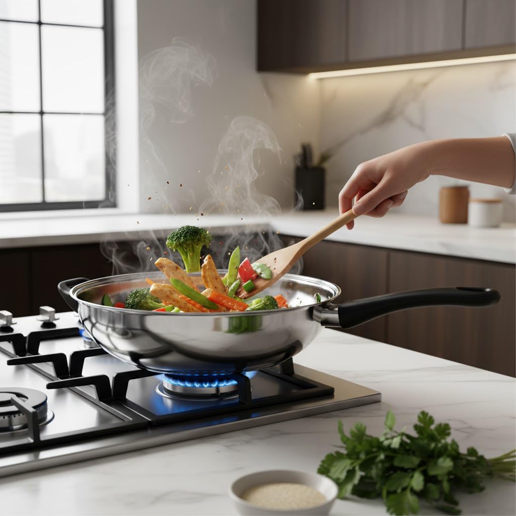 Quttin | Batería de Cocina de 12 Piezas de Acero Inoxidable Apta para Inducción, Gas y Vitrocerámica - Juego de 4 Ollas, 1 Cazo y 1 Sartén con Tapas de Cristal, Perfecta para Todas las Cocinas