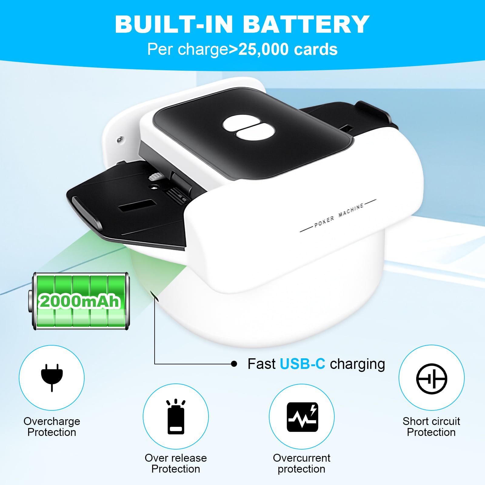 Mélangeur de Cartes Automatique, Portable et Rechargeable, Manuelle, Silencieux, pour 1 à 2 Jeux de Cartes, Compatible avec Poker, Blackjack, Skip-Bo et Phase 10