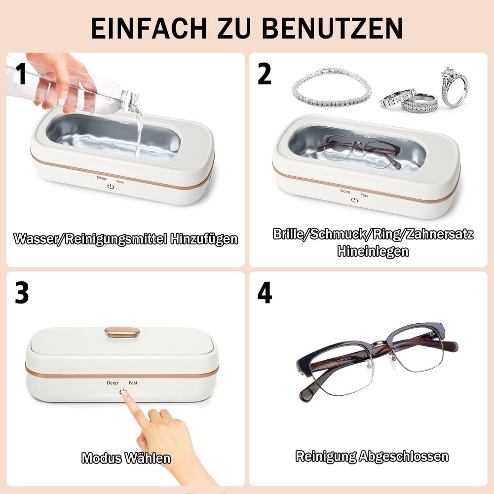 SOARFLY Ultraschallreinigungsgerät Brille 420 ml, Brillenreinigungsgerät 48 kHz mit 2 Zeitfunktionen, Ultraschallreiniger für Schmuck, Uhren, Ringe, Münzen und Zahnschiene