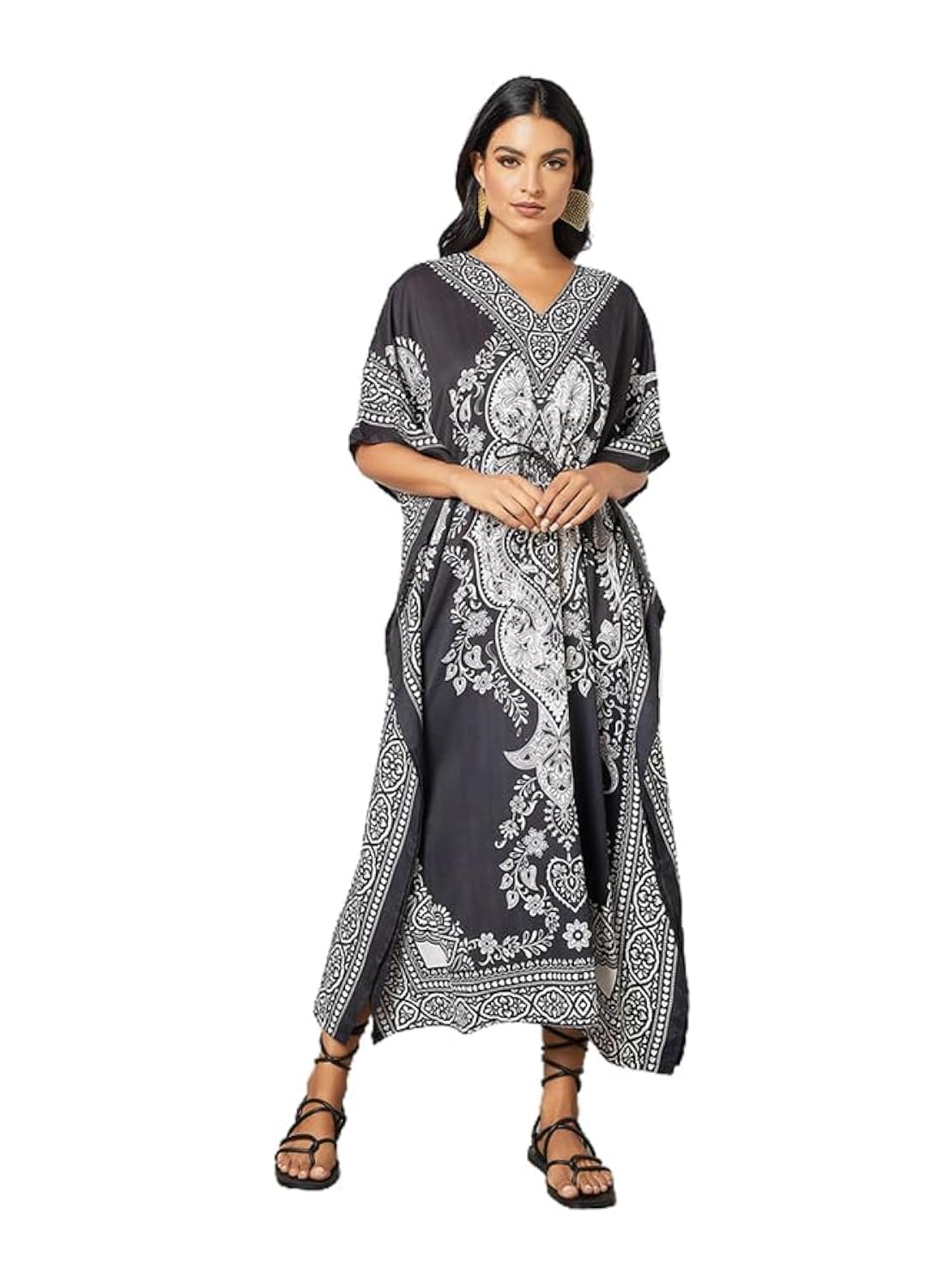 Floral Print Long Caftan/kaftan Tunic Dress Maxi Kaftan Plus Size Cover up Dresses/nightwear for Women