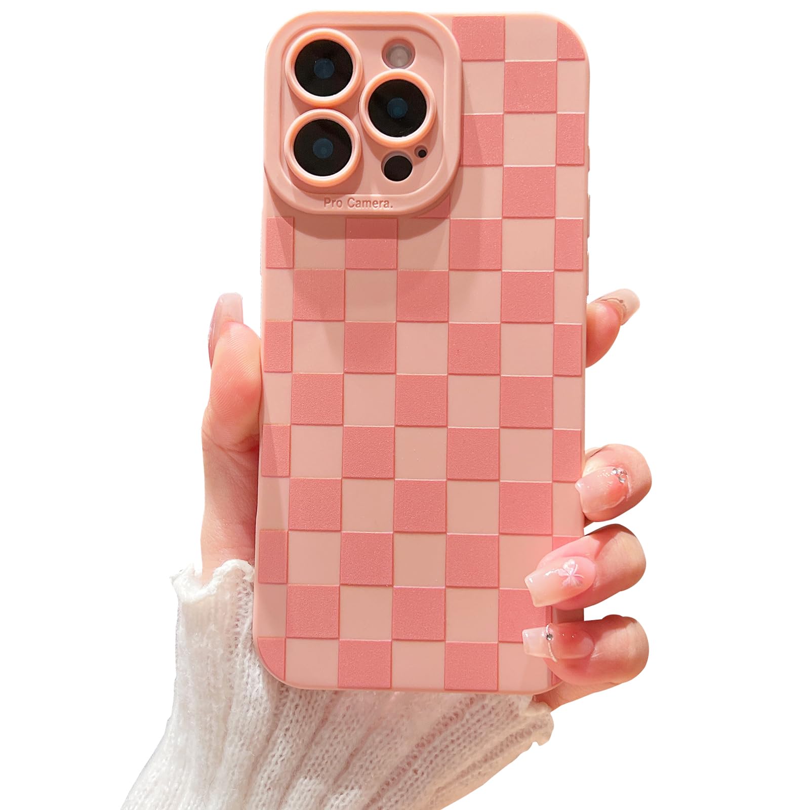 YUMUPIFE Compatible with iPhone 15 Pro Max Case Cute Checkered Pattern Design for Girls Women, Soft Silicone Shockproof Protective Designed for iPhone