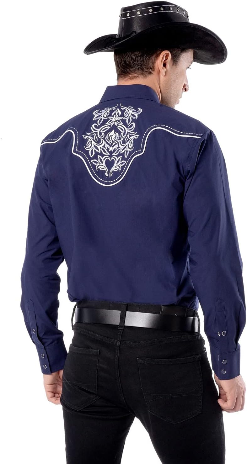 EL PIONERO Men's Western Cowboy Embroidered Shirt Long Sleeve Snap Button Shirt - Image 4