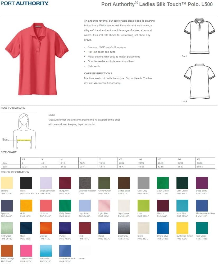INK STITCH Women L500 Custom Stitching Silk Touch Polo Custom Shirts - 37 Colors