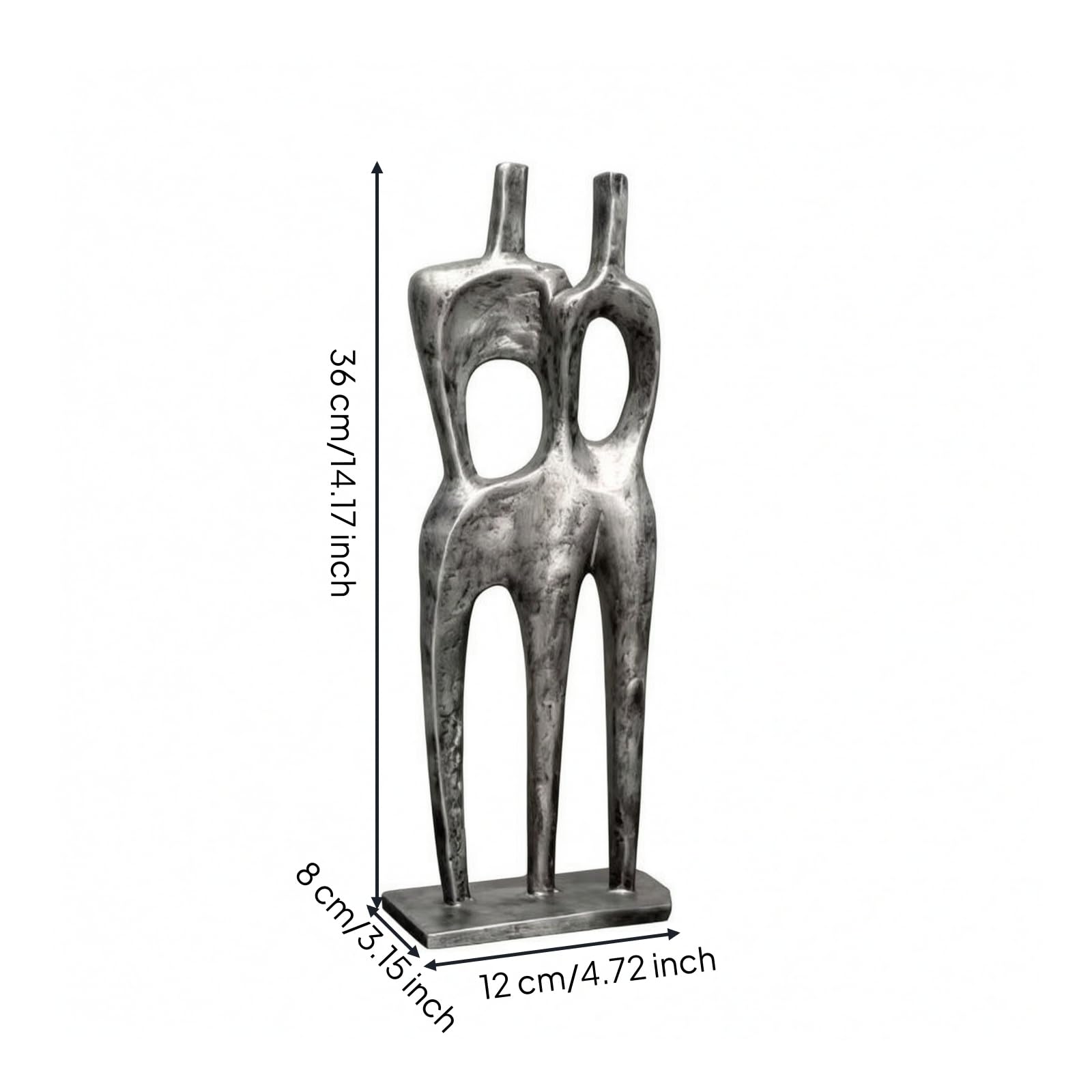 Escultura Figura Humana Abstracto | Silueta Alargada Elegante, Escultura con Base Rectangular, Estatua Resina Sintética, para Salón, Estantería, Plateado, 39CM