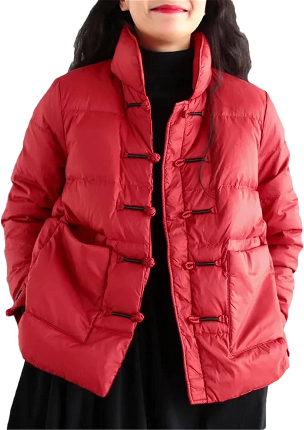 Pulcykp Women Winter Warm Duck Down Coat Slim Stand Collar Short Puffer Parkas Jacket