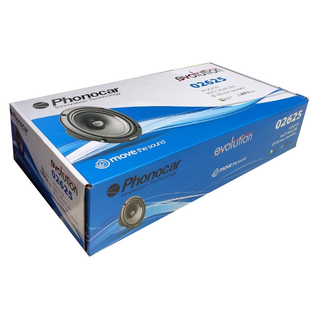2 PHONOCAR 02625 altoparlanti medio basso woofer 16,50 cm 165 mm 6,5" 140 watt rms 280 watt max impedenza 4 ohm 92 db spl porte auto nero, a coppia