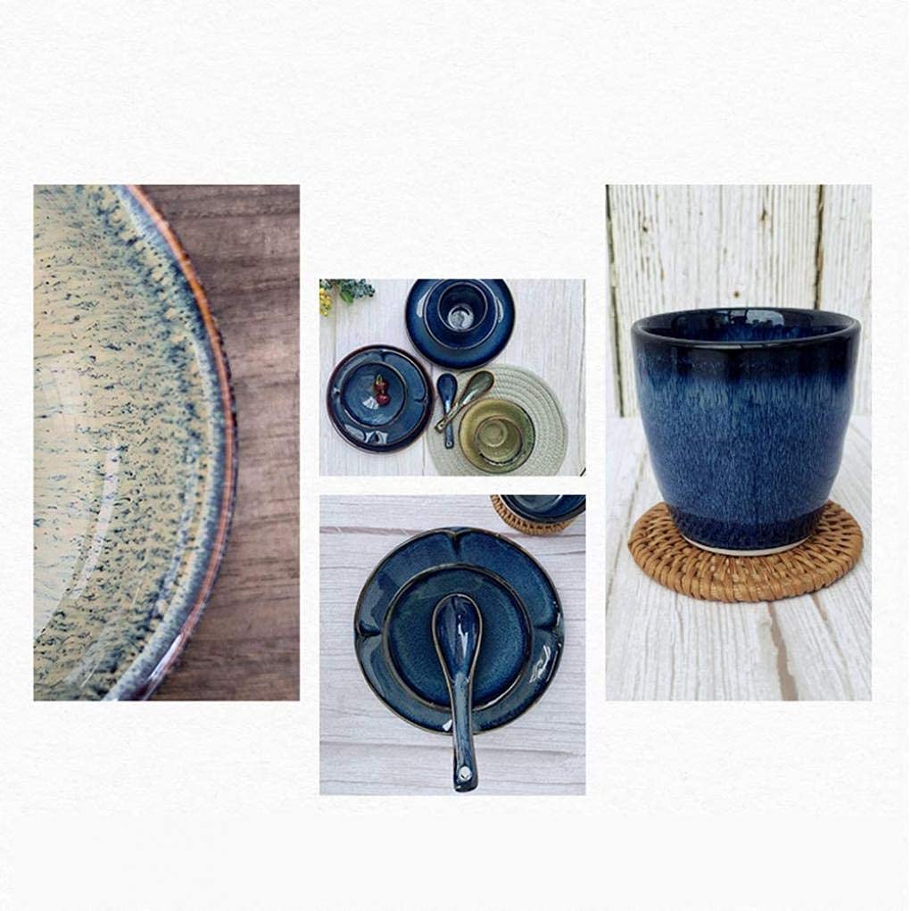 Ceramiczna zastawa stołowa, 16 sztuk Retro niebieska porcelanowa zastawa stołowa zestaw miska ceramiczna płyta łyżka i kubek serwis dla 4 osób szykowny wystrój