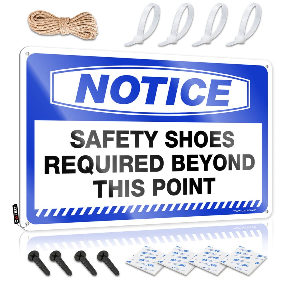 Pravoxi Men's One Color Vintage Metal Tin Sign Notice Safety Shoes Required Beyond This Point Tin Sign Bro Cave Sign Bar Tin Signs Vintage