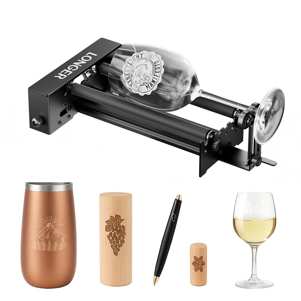 Longer Cabezal giratorio para grabador láser, módulo de rodillo de eje Y, rotación de 360° para objetos cilíndricos como tazas, latas, tazas, botellas. Compatible con el 99% de todos los grabadores