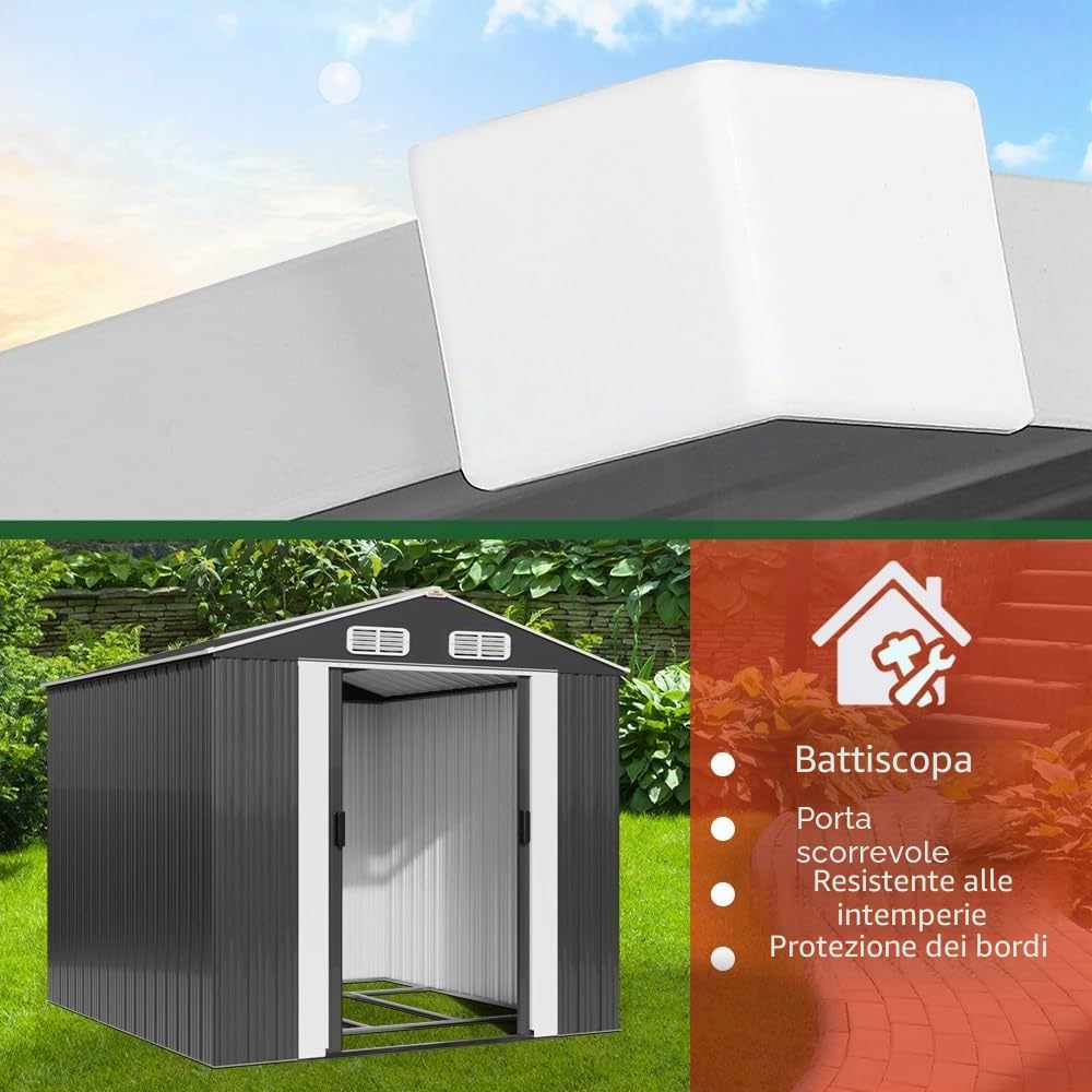 Deuba Capanno da Giardino XXXL Metallo 8m² Fondamenta 312x257x177, 5cm Porta Scorrevole Casetta per Attrezzi 14,7m³ Antracite