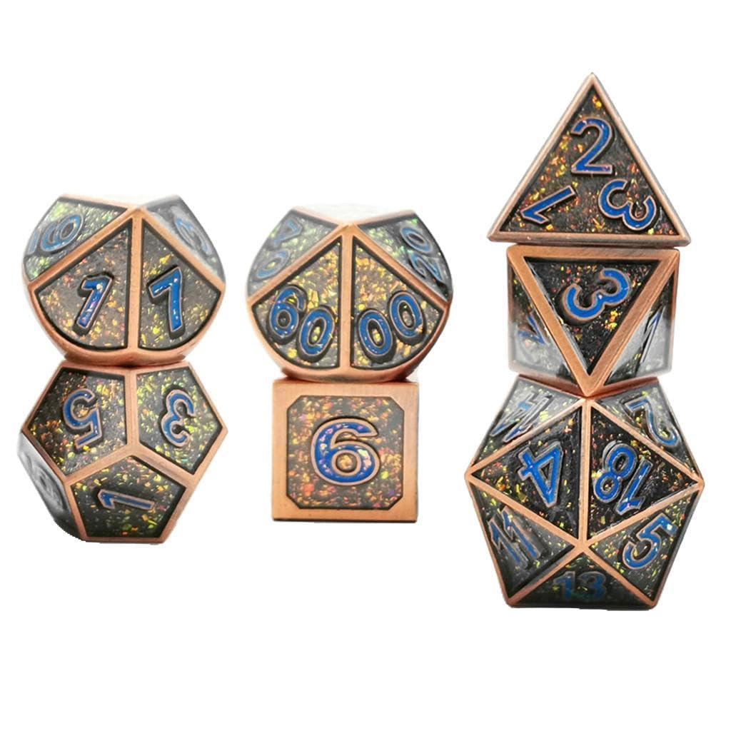 TISHITA 7 Piezas Dados Poliédricos Metálicos Juego de Dados Multi Caras Aleación para Juegos de Estrategia Y Educación Usados en Juegos de rol Entretenimiento, Estilo 5