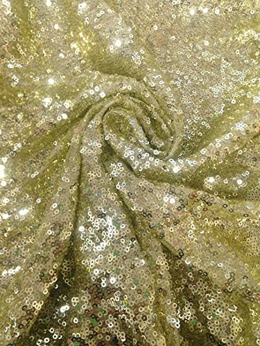 3Mm Micro Mini Holographic Or Plain Shiny Overlapping Sequins On Nylon Mesh Fabric By The Yard (Shiny Pale Lemon) #TOP1