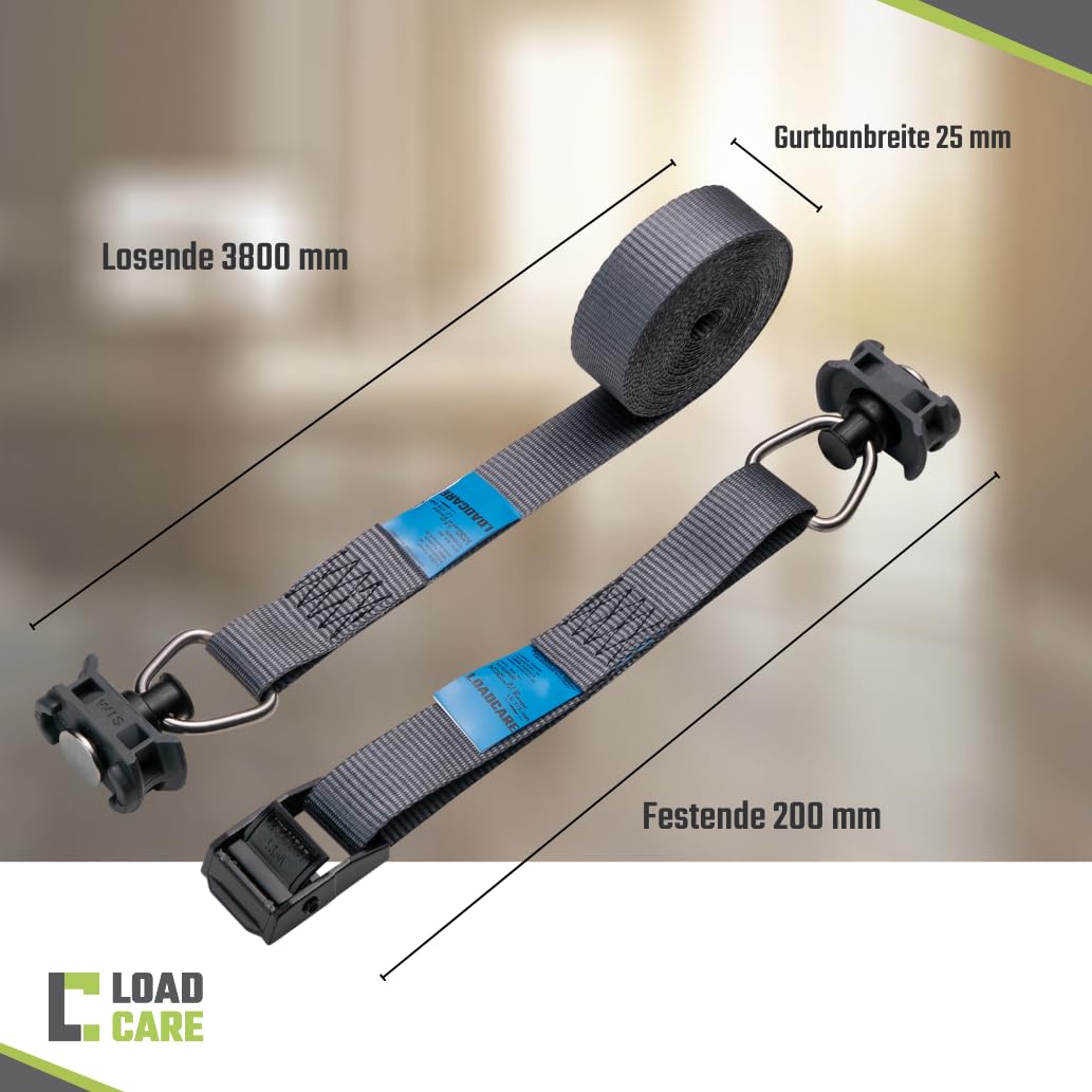 Set di 4 cinghie di fissaggio in due pezzi da 4 m, con chiusura a morsetto, cinghia di fissaggio rapida per linea aerea, guida di ancoraggio 175 daN (antracite)
