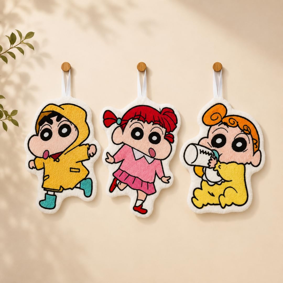 Shinchan & Friends Hand Towels Set of 3 | Ultra Soft Terrycloth Hanging Hand Towels | Super Absorbent Quick Dry | Cute Cartoon Towels for Bathroom, Kitchen & Kids-image-19