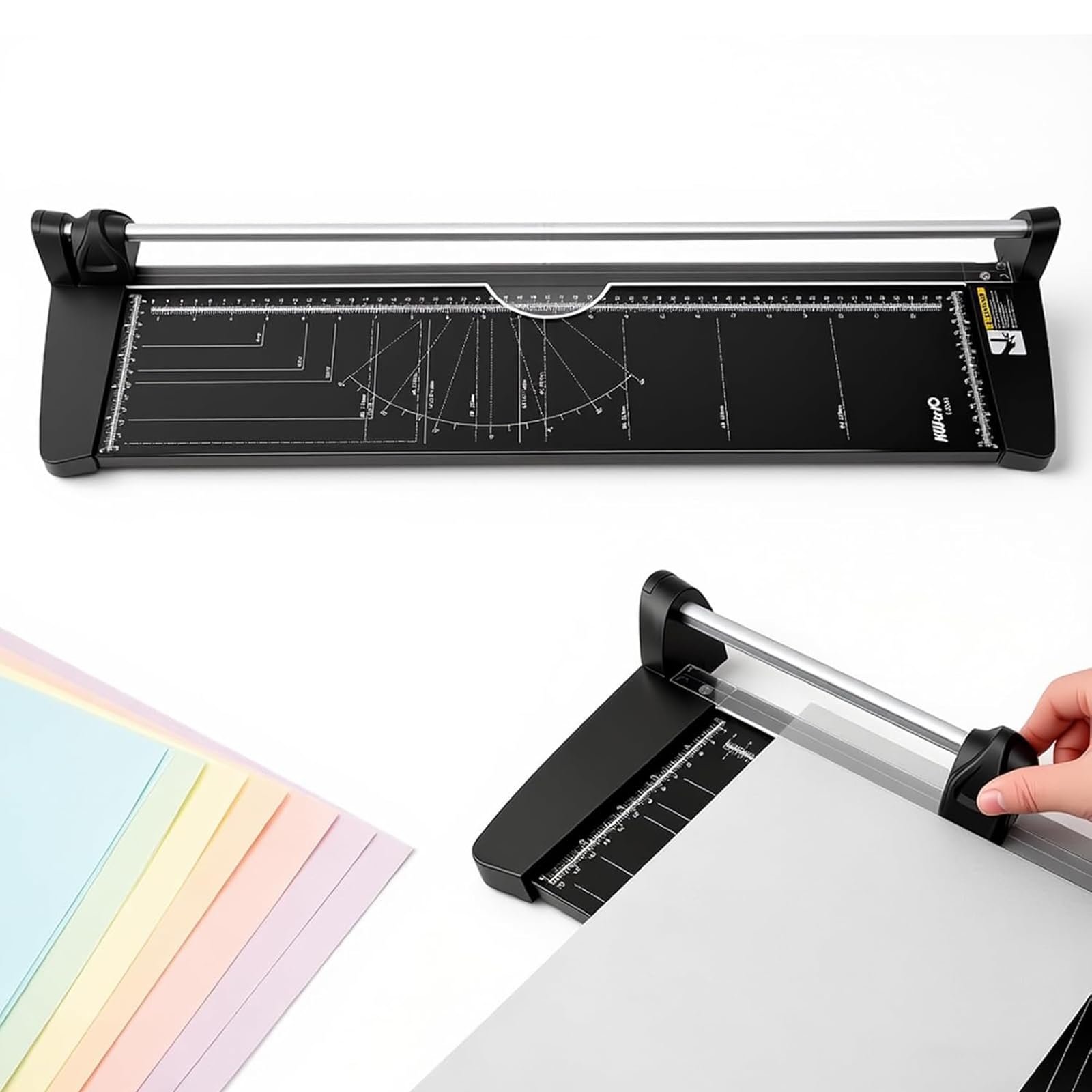 Taglierina rotante manuale con testa di taglio scorrevole e graduazioni trasparenti, taglierino a ghigliottina resistente da 60 cm, capacità 10 fogli, per etichette e cartoncini A3-450 mm