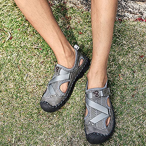 QINGCOMFACAI Mens Summer Casual Closed Toe Leather Handmade Sandals Outdoor Fisherman Beach Shoes For Outdoor Walking Driving2