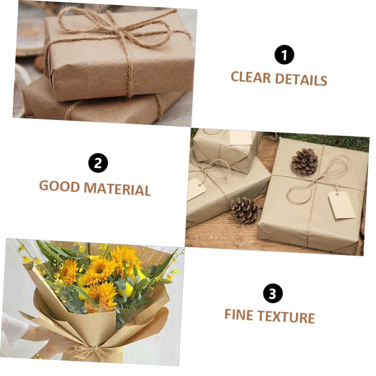 IWOWHERO Yellow Kraft Paper 1 Roll Kraft Birthday Wrapping Dark Brown Paper Roll Decorative Wrapping