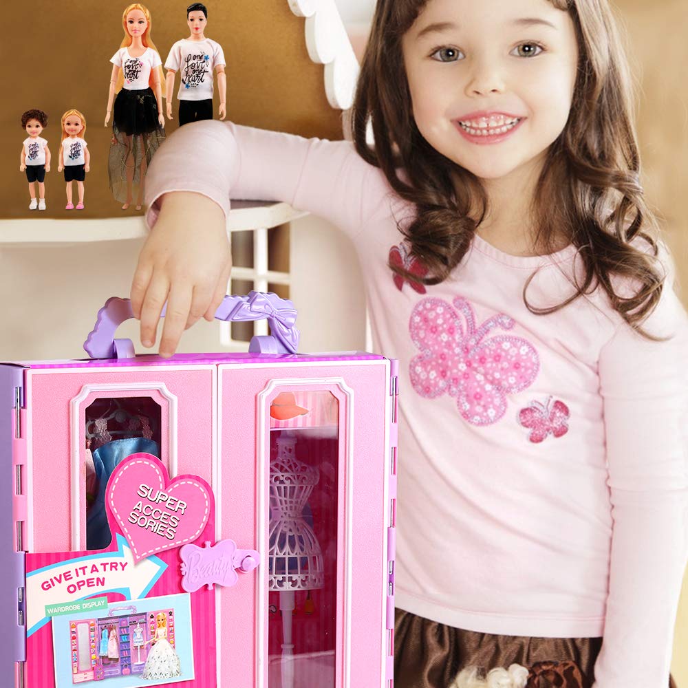 Van Dijk Toys houten speelgoed Poppenkledingkast - Naturel met roze (Kinderopvang kwaliteit