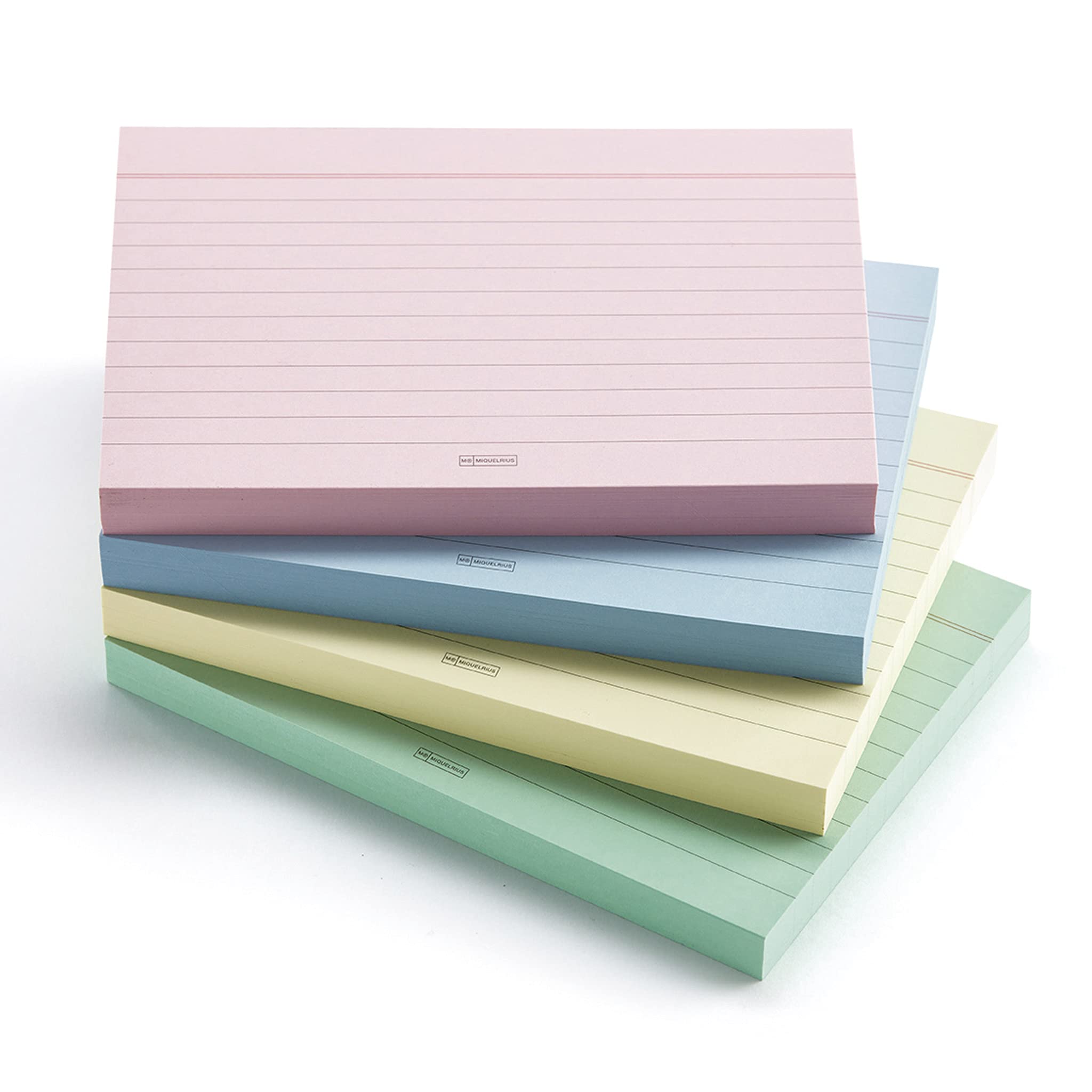 Miquelrius – Fiszki do nauki, 200 kartek na notatki, poziomo w linie, format A6, 105 x 148 mm, papier offsetowy 200 g/m², pastelowe kolory