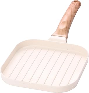 Nonstick Grill Pan for Stove Tops, Aluminium Alloy Square Grilling Pans for All Stoves, Nonstick Skillet Steak Pan, Versatile Wood Handle, for Indoor Outdoor Grilling(white,1)