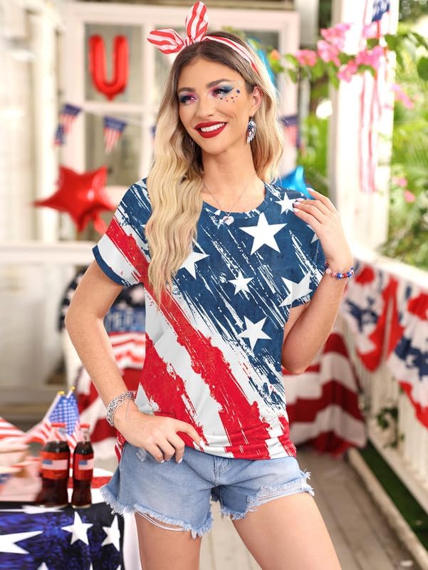 For G and PL Women's 4th of July American Flag Loose T-Shirts Short Sleeve Star Stripes Patriotic Tops - Image 6