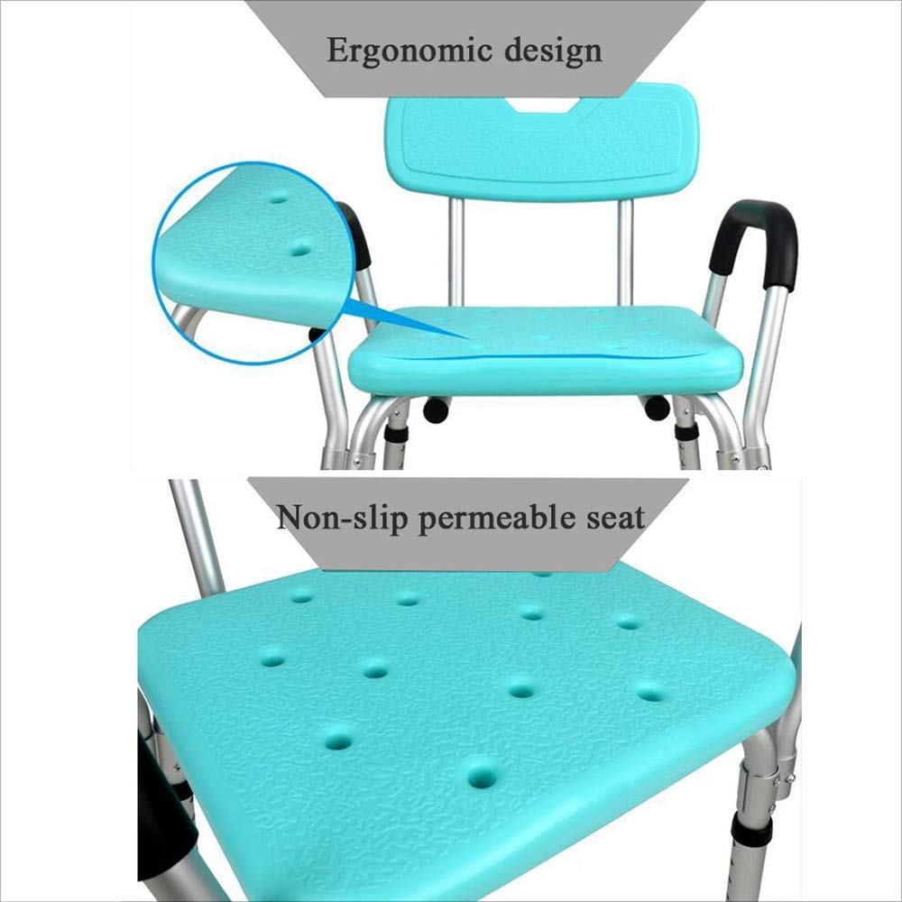 Taburete para Asiento de Ducha para baño, cinturón Antideslizante, Respaldo con apoyabrazos, Silla de Ducha, Azul