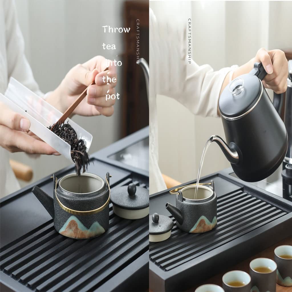 Chiński ceramiczny zestaw do herbaty Kung Fu z tacą na herbatę i małymi narzędziami do herbaty, automatyczne napełnianie wodą jednym kliknięciem, ukryty otwór spustowy, serwis herbaciany (D)