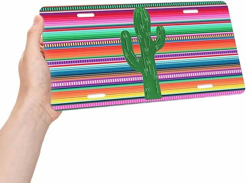 Miniatura 5 de Placa de matrícula de Serape Cactus decorativa para automóvil, etiqueta de tocador, placa de metal para automóvil, placa de aluminio novedosa, 6 x