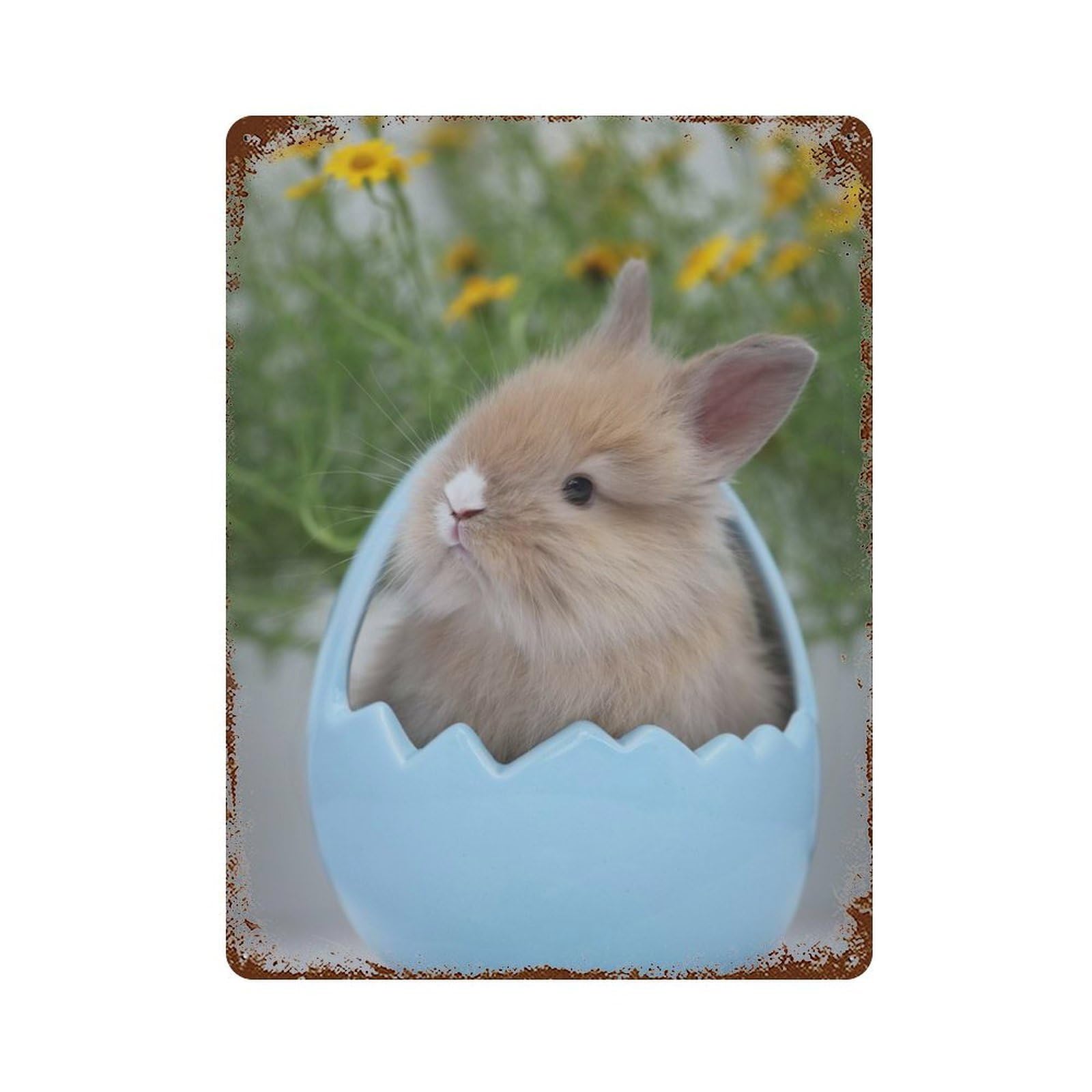 Rusty Metal Tin Sign with Easter Bunny Design 15.7"x11.8", for Farmhouse, Kitchen And Entryway Decor, Classic Wall Plaque