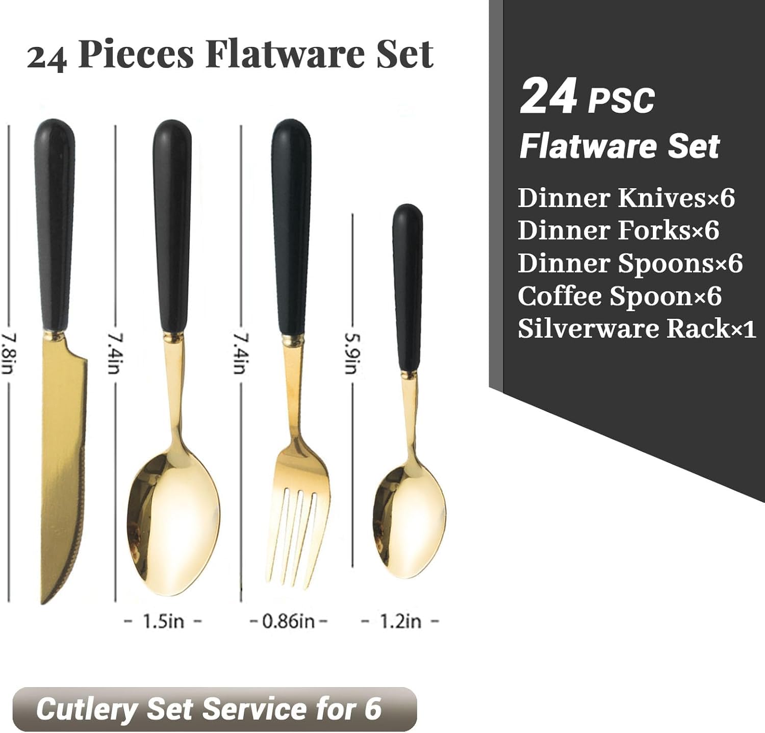 Artek Stainless Steel Cutlery Set - 24 Piece with Stand -2