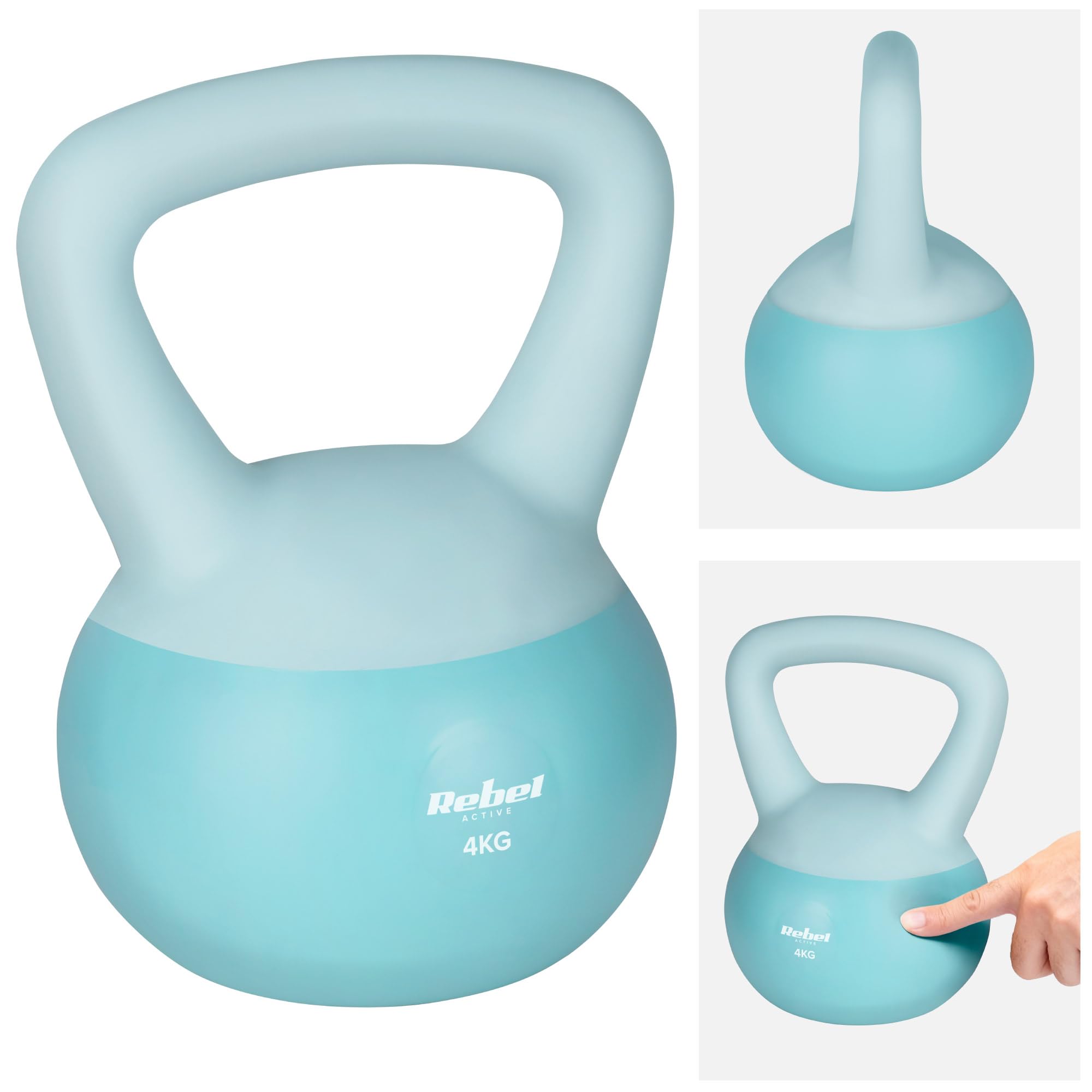 Rebel Kettlebell Soft 4 kg Manubrio silenzioso sicuro in PVC morbido per fitness
