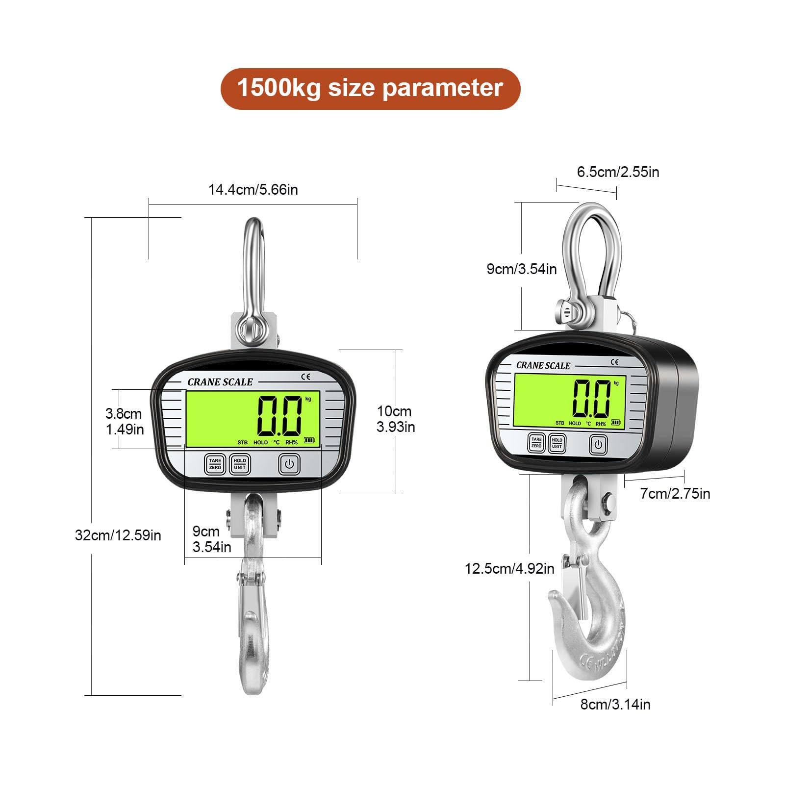 Báscula de Grúa Digital, Báscula de Gancho Electrónica Retroiluminada LCD OIML Clase 3 de Alta Precisión con Control Remoto, para Sitio de Construcción de Fábrica Agrícola (2000KG)