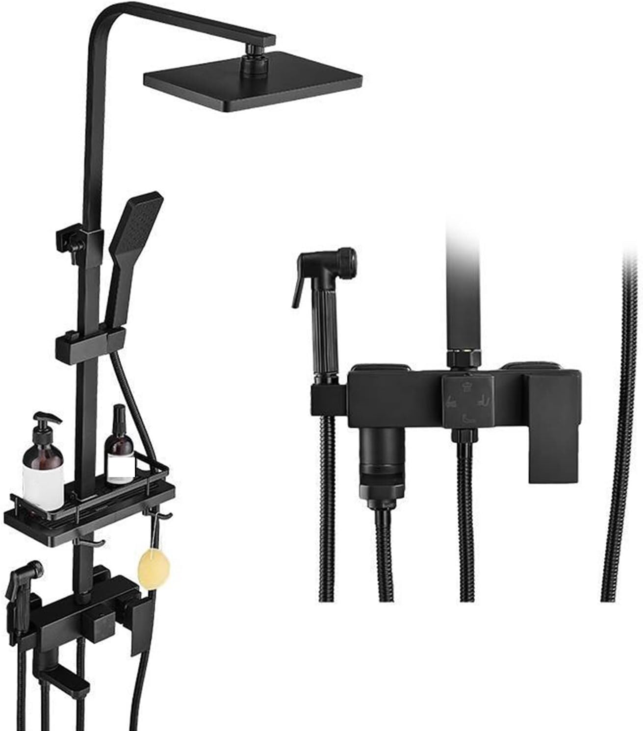GLJTUO Shower system, Shower System With Handheld Black Brass booster shower Multi Function Shower System hot and cold water faucet Matte Black Shower System With Handheld