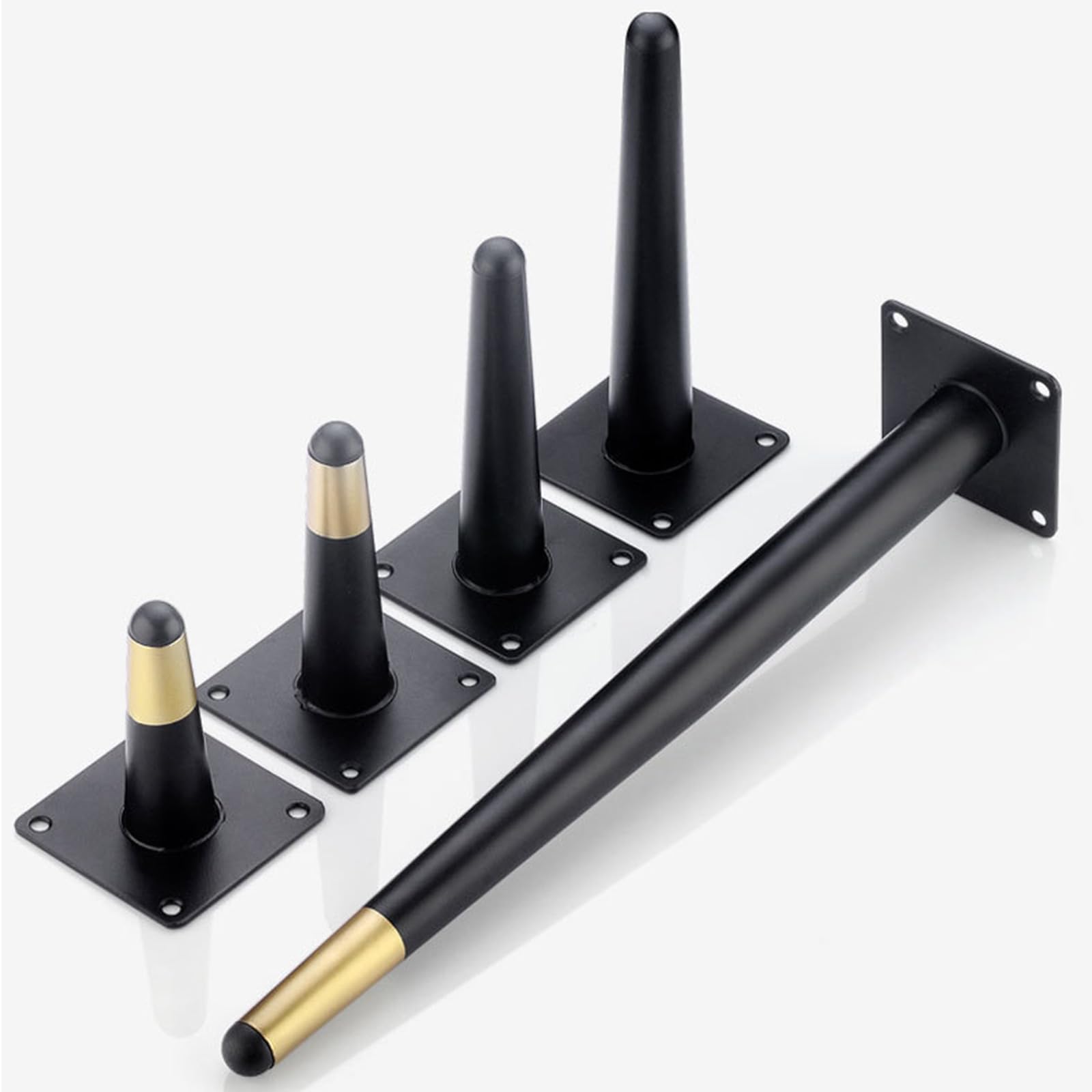 Generico Gambe per Mobili Nero 4 Pezzi Supporto Piedini Conici per Tavolo Acciaio Laminato A Freddo Vernice Spray Piedini per Divano Altezza: 10-72 cm Piedini per Mobile Oro 40 cm/15,7"