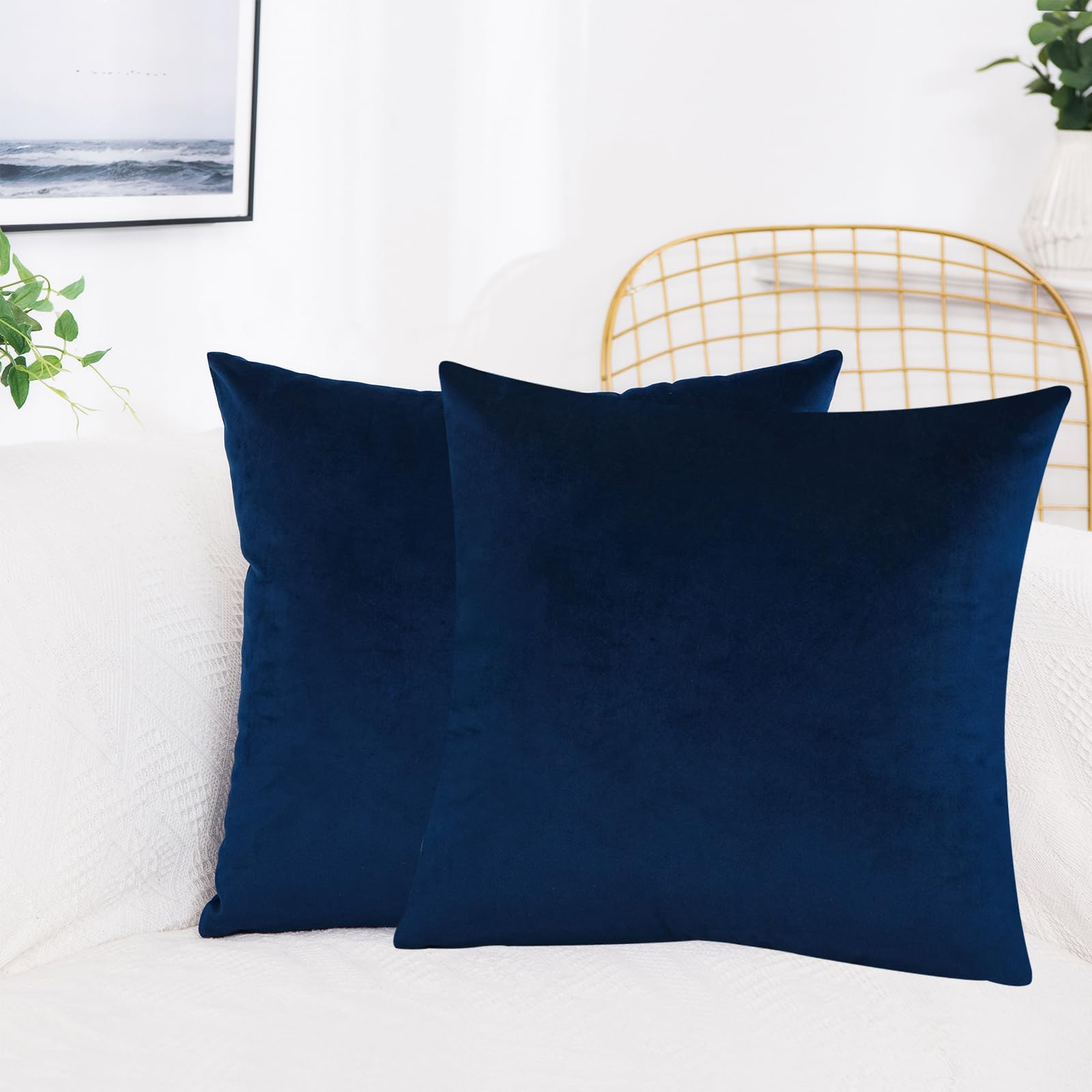 Velvet Cushion Covers-Pack of 2 Velvet cushion covers 45cm x 45cm,Square Throw Pillow Case,sofa cushion covers,Pillow Cases for Living Room, Sofa, Patio, Couch, Tent, BalconyใNavy blueใ