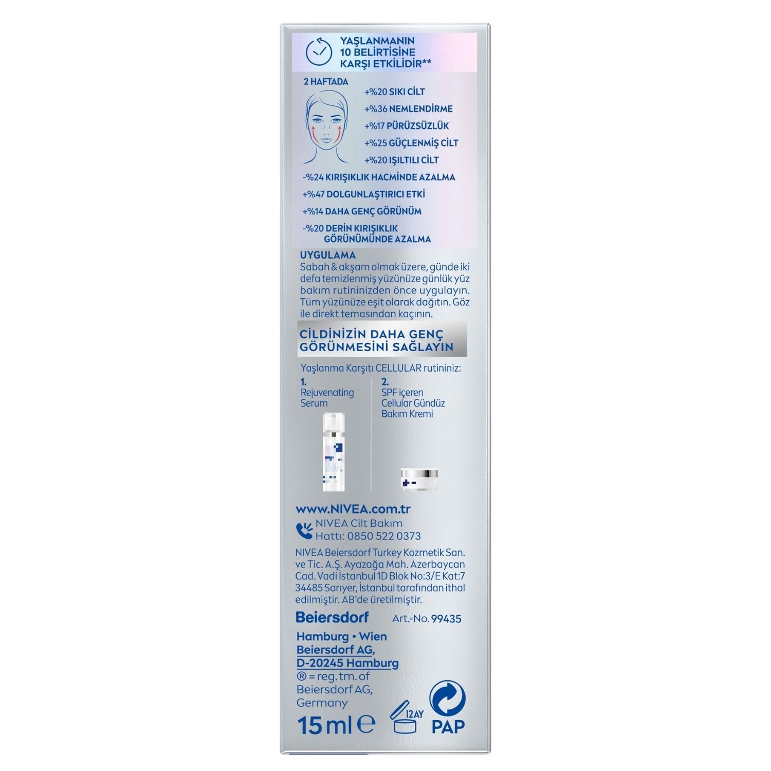 NIVEA Cellular Epigenetics Rejuvenating Yaşlanma Karşıtı Cilt Serumu 15ml,Dolgunlaştırıcı,Hyaluronik Asit,Deneme Boyu