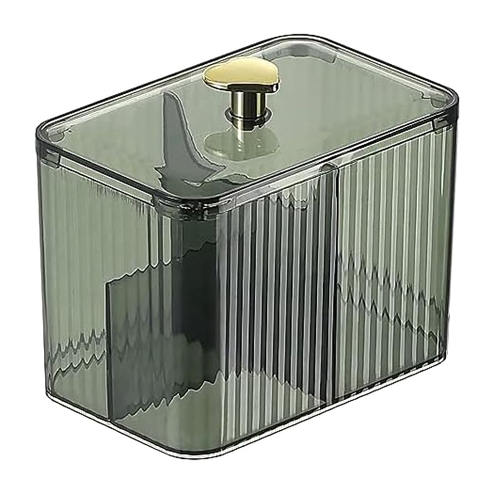Plmvhpb Cotton Swabs Dispenser 3 Grids Cotton Swabs Holder with Clear Lid Cosmetic Simple Type Cotton Pad Holder Storage Box,A