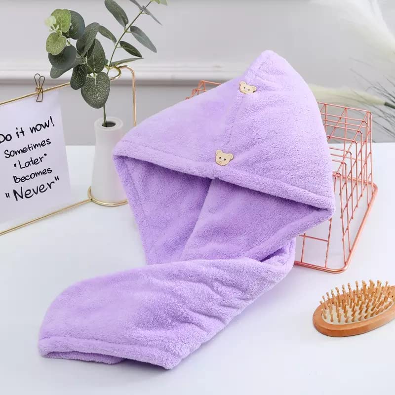 Image of SHOORAAY icrofiber Hair Towel Wrap for Women-Quick Drying Microfiber Towel for Hair with Elastic Loop for Tying-Super Absorbent Head Towels Wrap for Ladies Hair Turban (Purple)