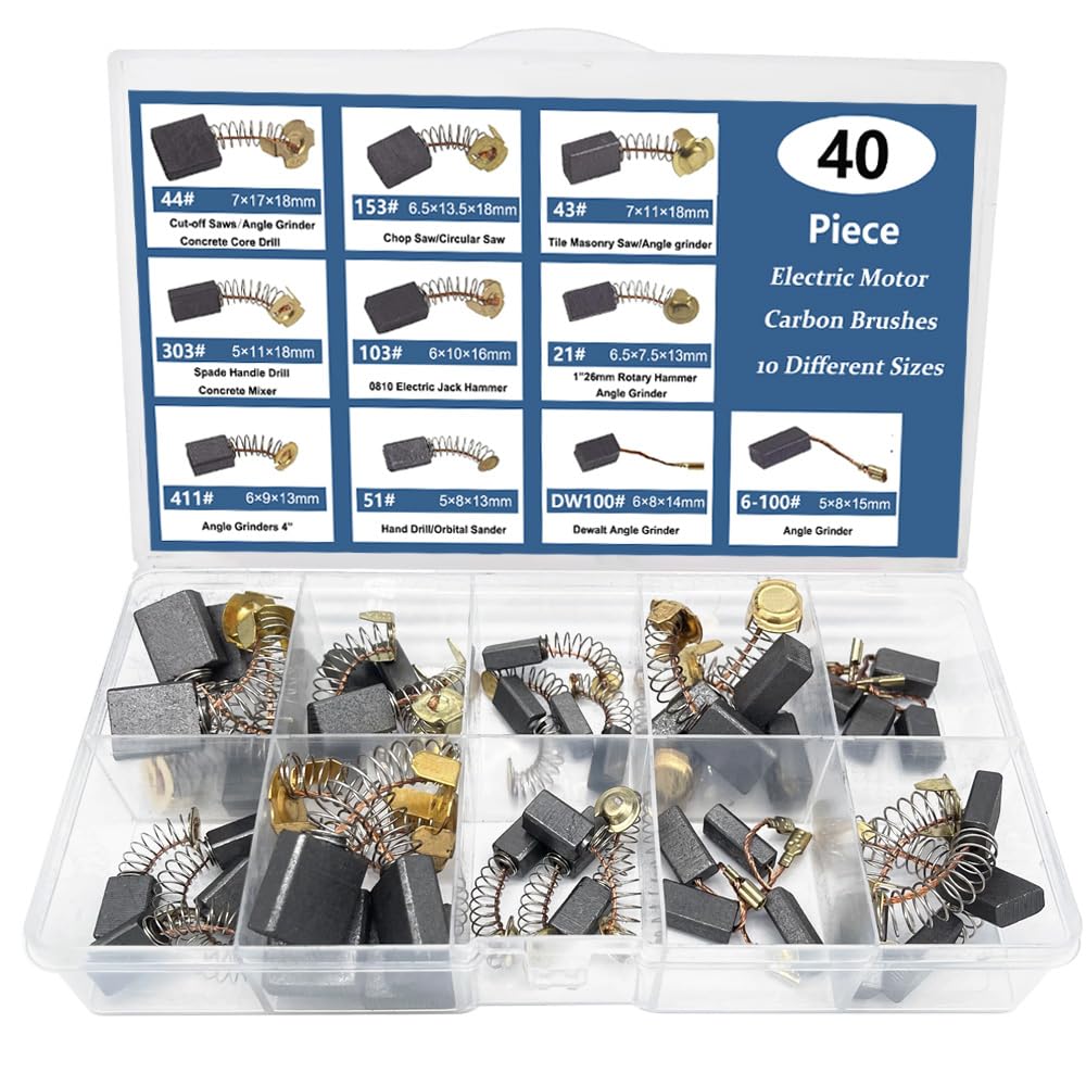 Lot de 40 balais de charbon de moteur pour outils électriques, balais de charbon moteur pour marteau perforateur, meuleuse d'angle, scie circulaire